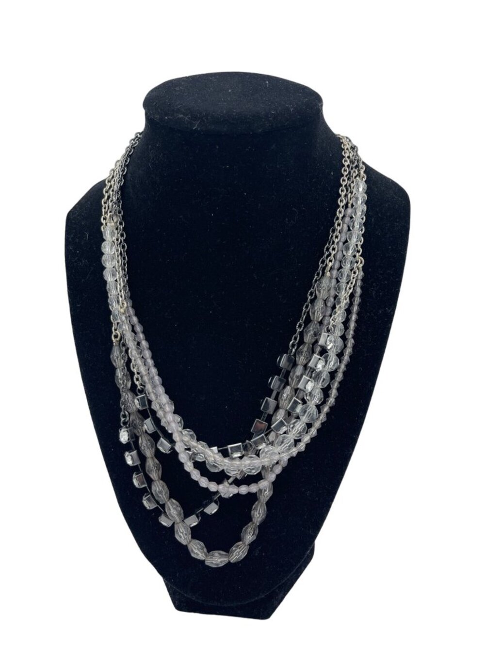 American Eagle Outfitters Layered Beaded Chain Necklace 20-22 In Adjustable Silv